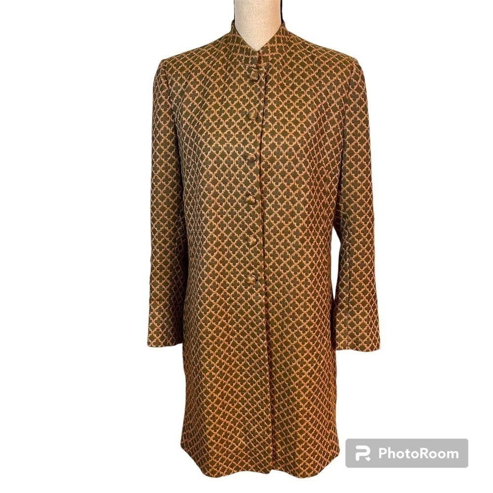 Moksha Green Print Wool Button Coat Sz-L